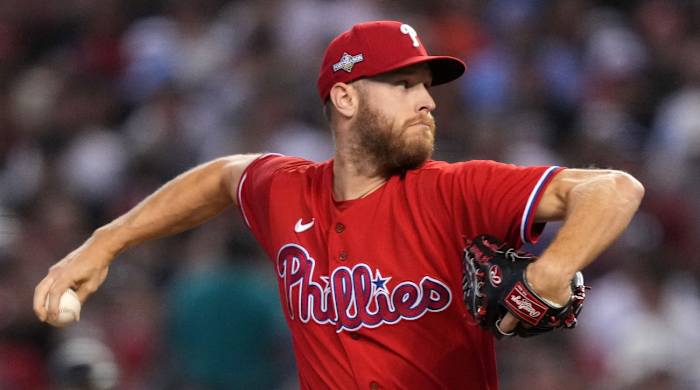 Phillies pitcher Zack Wheeler throws a pitch during the 2023 NLCS.